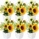 6 Pcs Artificial Sunflower Potted Plants Table Centerpieces Spring Summer Sunflowers with Plastic Pot Artificial Flower Arrangement Wedding Party Decoration Rustic Kitchen Decor (Sunflower Style)
