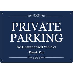 Private Parking - No Unauthorised Vehicles, Residential Car Park/Staff Car Parking Bays, Sign/Notice, A4 Size, Exterior Use Sign (Blue)