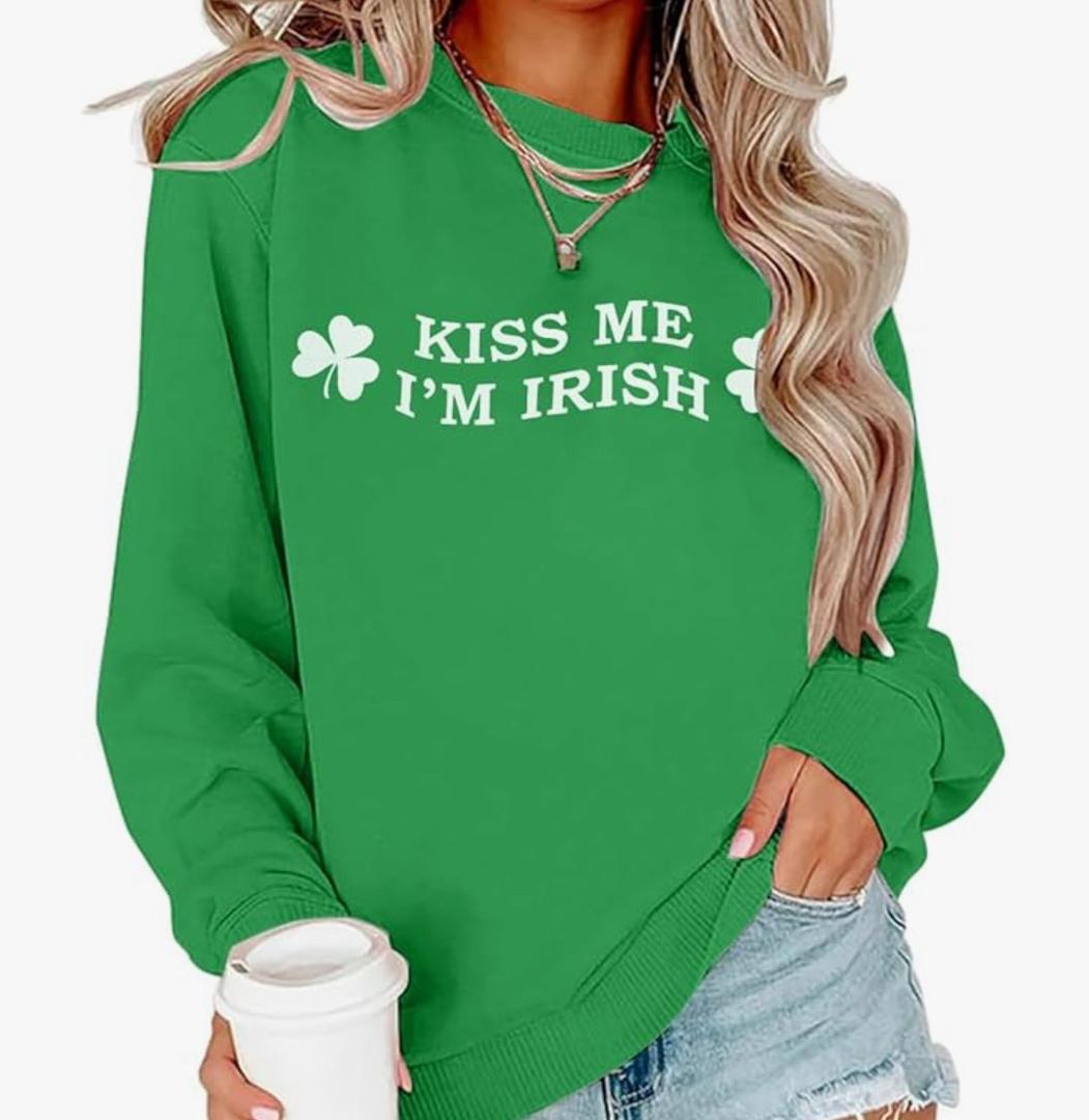 ALLTB St. Patrick's Day Sweatshirts Women Lucky Shamrock Graphic Long Sleeve Shirt Irish Festival Holiday Pullover Tops, ediumM