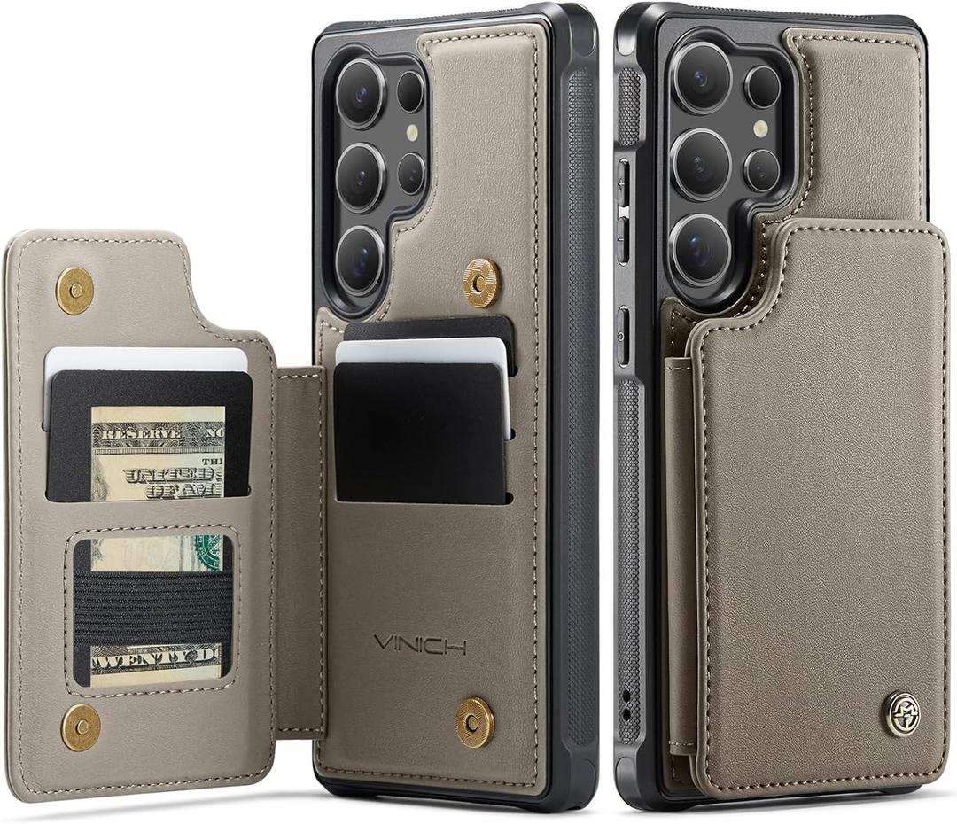 Vinich for Samsung Galaxy S25 Ultra Wallet Case with Card Holder, RFID Blocking Credit Slots Kickstand Shockproof Phone Cover for Women Men, Gray