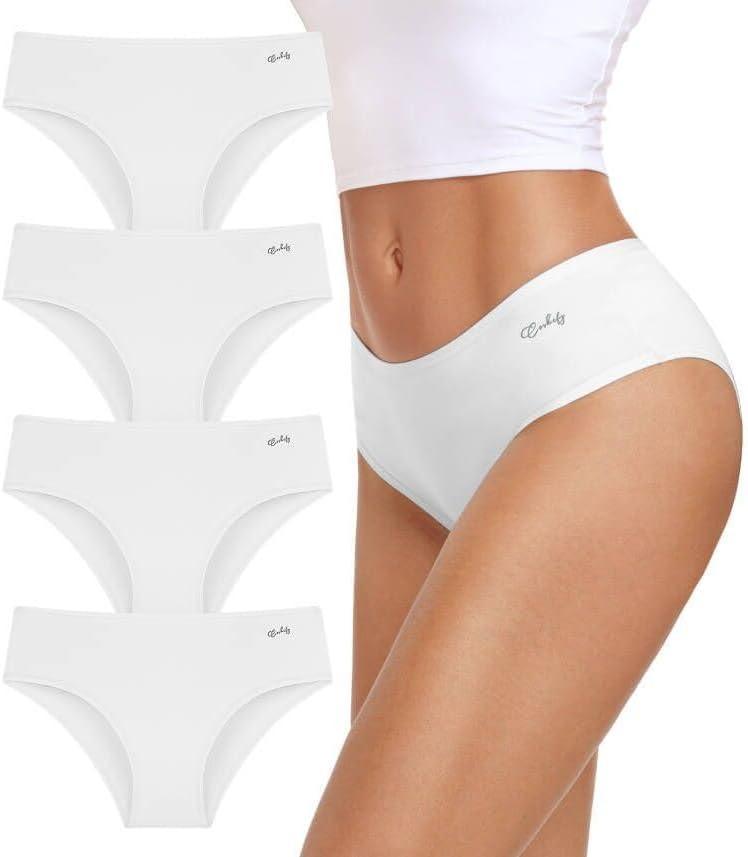 coskefy Womens Underwear Cotton Hipster Panties Soft Stretch Ladies Cheeky Bikini Briefs 4 Pack (Medium, White)