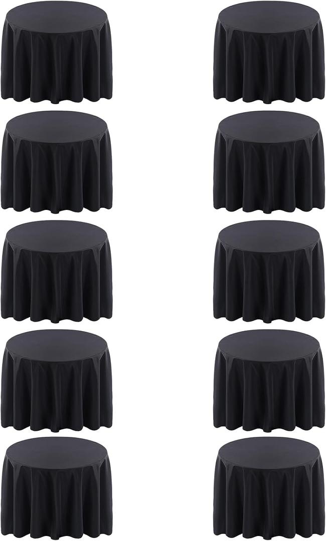 Surmente 120 inch Round Tablecloths -10 Pack Black Round Table Cloths, Polyester Fabric Table Covers for Wedding, Party, Banquet, or Restaurant
