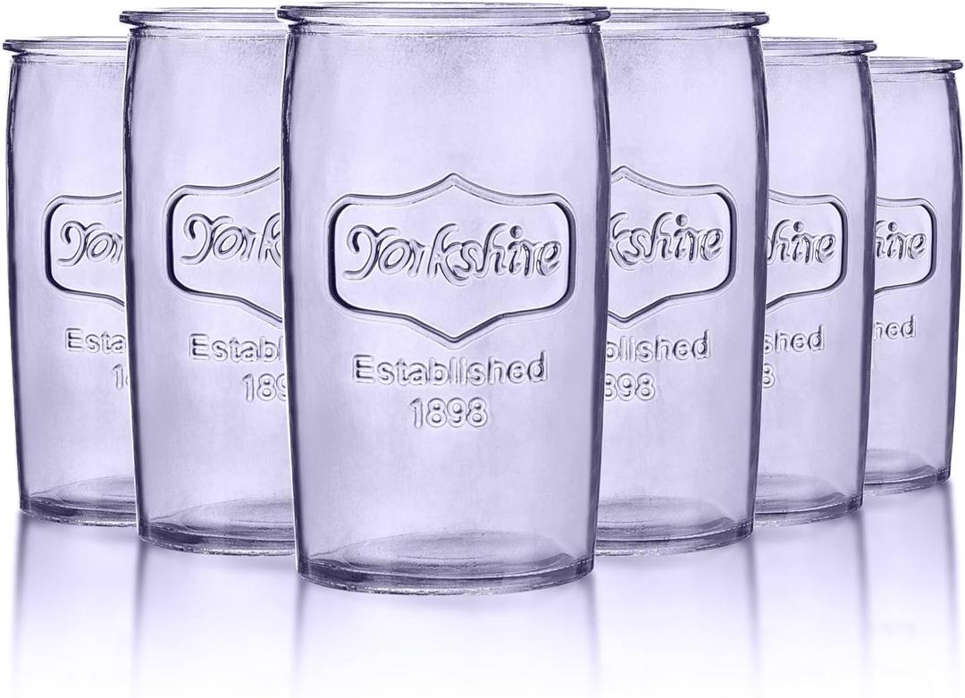 kitchentoolz Colored Drinking Glasses Set of 2- Yorkshire Tumbler 16 oz Glassware Cups for Ice Cold Drinks, Beverages, Iced Tea - Mason Jar Drink Glasses - Vintage Lavender