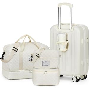 Yorige Luggage Sets for Women Men 4 Piece - Carry on Hardside Suitcase 20inch with USB Port, 360 Spinner Wheels, Duffel Bag, Cup Holder, Lightweight Luggage Set for Travel Vacation, 10in x 5in x 20in
