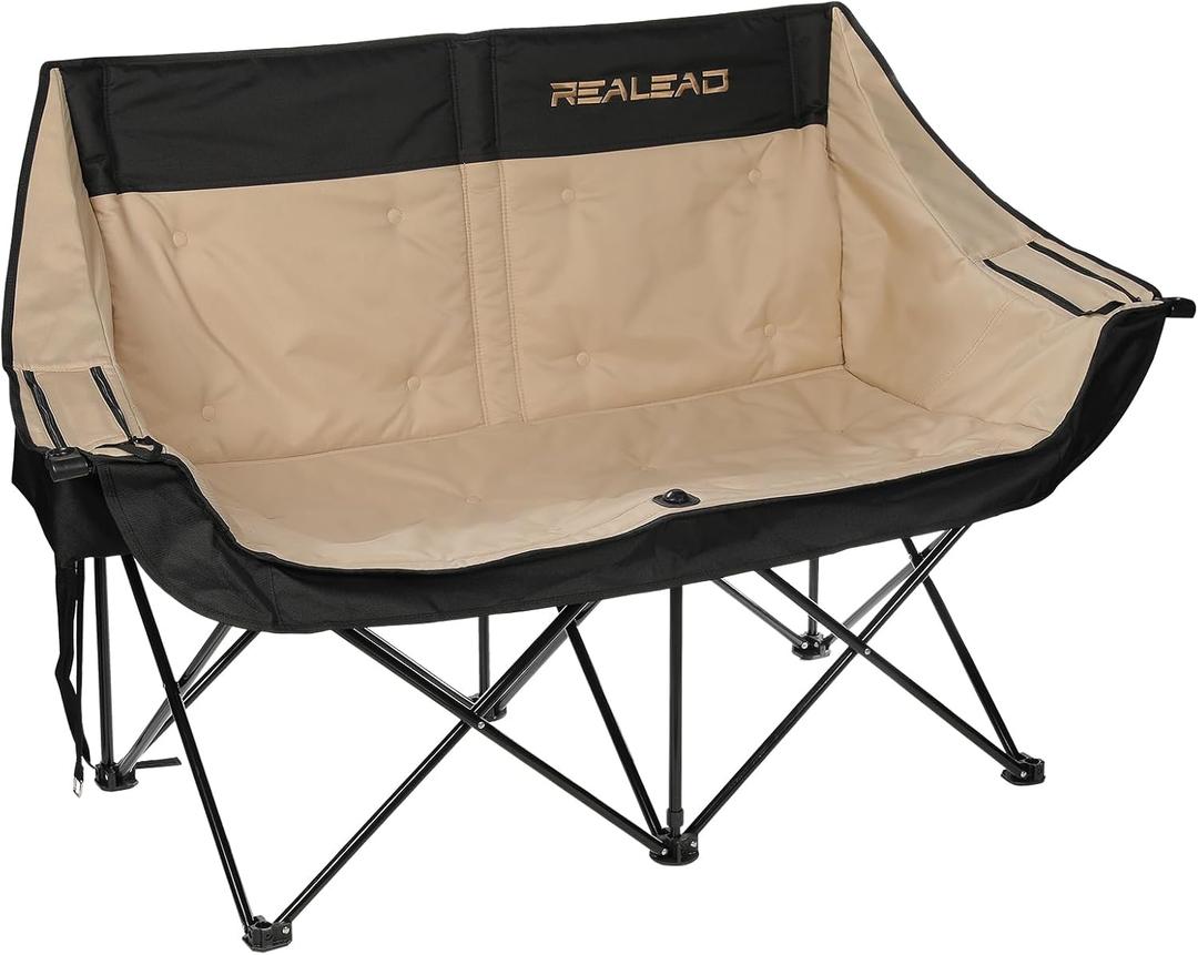 REALEAD Double Camping Chair Heavy Duty Camping Couch Support 650 lbs