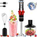 Cordless Immersion Blender Handheld, 4-in-1 Cordless Hand Blender with 500ml Chopper, 600ml Beaker & Egg Whisk, 8 Speeds, USB Rechargeable Handheld Blender Cordless  Smoothies, Baby Food (Black)