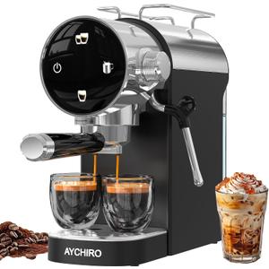 AYCHIRO Semi-Automatic Espresso Machine with Milk Frother, 20 Bar Espresso Coffee Machine, Espresso Maker with Removable Water Tank & Drip Tray, Compact for Home Latte Cappuccino