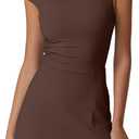 QINSEN Womens One Shoulder Sleeveless Tennis Dress Built in Shorts Golf Athletic Dress with Pockets (Size Medium, Chestnut)