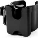 Accmor Stroller Cup Holder with Phone Holder, Bike Cup Holder, Universal Cup Holder for Uppababy Nuna Strollers, 2-in-1 Drinks Holder for Walker, Wheelchair, Scooter, Black
