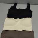OQQ Women's 3 Piece Medium Support Tank Top Ribbed Seamless Removable Cups Workout Exercise Sport Bra (Black Tea Leaf Beige)