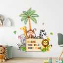 Supzone Jungle Animals Wall Decals Playroom Wall Stickers Where The Wild Ones Play Elephant Giraffe Lion Monkey Wall Decor for Kids Class Room Bedroom Baby Nursery Door Decor