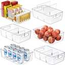 6 Pack Pantry Organizers and Storage,Clear Plastic Containers with 2 Dividers for Kitchen,Fridge Organization and Storage,Acrylic Bins for Pounches,Spice Packet,Snack organzier
