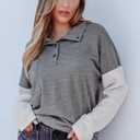 SHEWIN Fall Womens Oversized Sweatshirt Button Up Comfy Pullover Sweatshirt (Gray, M)
