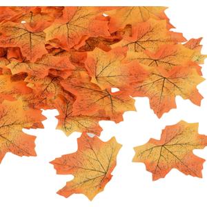 PATIKIL Artificial Leaves, 400Pcs Fall Maple Autumn Fake Leaf for Wedding Party Thanksgiving Halloween Decoration, Gold