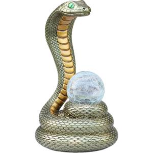 Solar Snake Statue Garden Decor, 14.2" Tall Resin Animal Figurine with Glowing Green Eyes & LED Crackle Glass Globe, Weatherproof Outdoor Yard Sculpture, Mysterious Gift for Patio Lawn