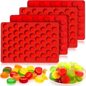 Gummy Molds Silicone for Keto Snacks, 4 Pcs 55-Cavity Round Shape Mold for Apple Cider Vinegar Gummies Candy Making Supplies (Red)