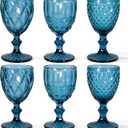 Vintage Wine Glasses Set of 6, 12 OZ Colored Glass Water Goblets, Embossed Floral Decorative Crystal Glass Cups Set, Dishwasher Safe, for Wedding, Party, Red Wine Glass, Bars, Restaurants