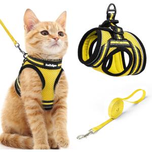 rabbitgoo Cat Harness and Leash Set for Walking Escape Proof, Adjustable Soft Kittens Vest with Reflective Strip for Cats, Comfortable Outdoor Vest, Bright Yellow, M
