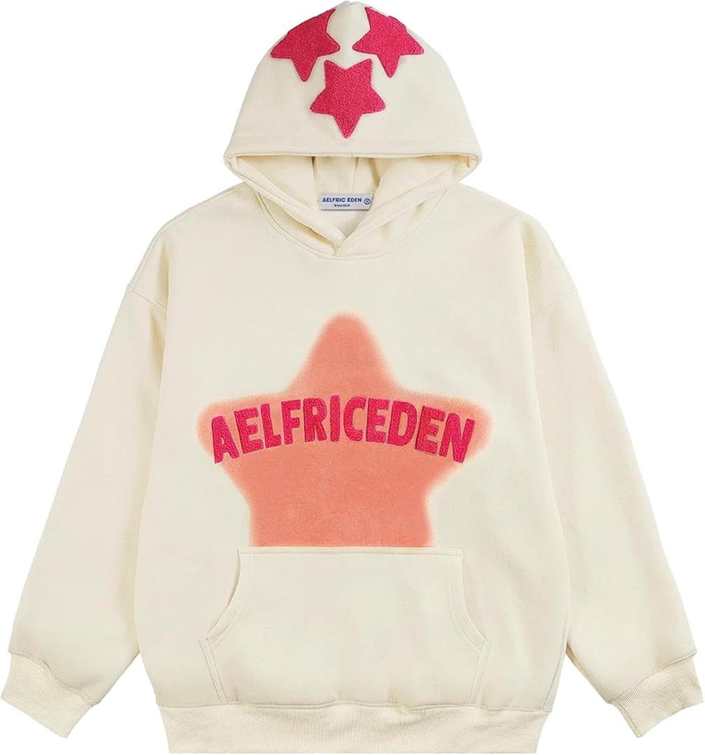 Aelfric Eden Graphic Hoodies for Men Y2K Printed Hoodie Sweatshirt Casual Oversized Long Sleeve Vintage Streetwear Pullover (XX-Small, Aa01-beige)