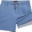 maamgic Mens Casual Shorts with Compression Liner 5/7 Inch Classic Fit Khaki Shorts (Medium, Gray Blue-gray)