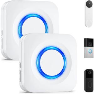 WIFI Doorbell Chime Compatible with Google Nest, Ring, Blink Video Doorbell | Smart Plug-in Indoor Chime Receiver Helper with 4 Adjustable Volumet, 32 Melodies, Flashing LED (White, 2Pack)