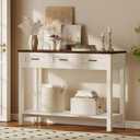 YOSHOOT 45" Farmhouse Entryway Console Table, Desk Behind the Couch with 3 Drawers and 2-Tier Shelves, Narrow Sofa Table for Hallway, Bedroom, Living Room, White Brown, 45.28" x 11.81" x 33.47"