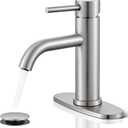 Brushed Nickel Bathroom Faucet, WINKEAR Single Hole Bathroom Faucet with Pop-up Drain and Flexible Hoses, Single Handle for Sink, Vanity, RV, Modern Farmhouse