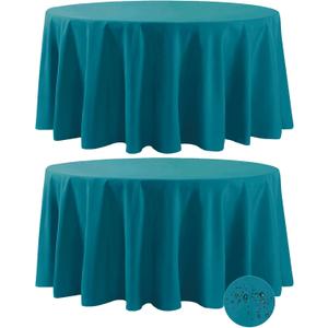 Fokitut 2 Pack Waterproof Round Tablecloth, 132 Inch, Stain Resistant and Wrinkle Polyester Table Cloth, Fabric Table Cover for Kitchen Dining, Wedding, Party, Holiday Dinner-Caribbean Blue