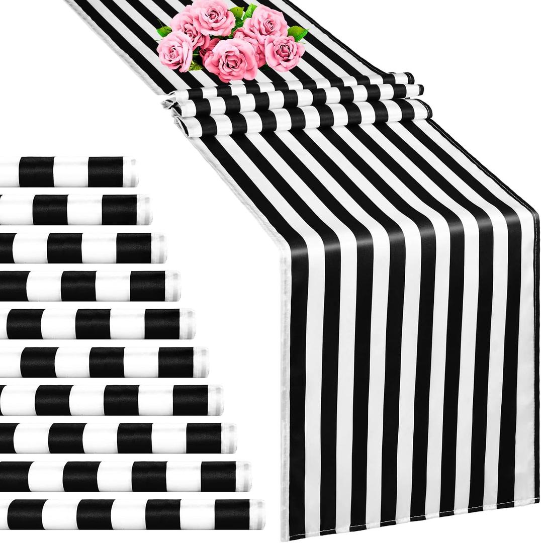 10 Pack Striped Table Runner Polyester Table Decor Classic Black and White Striped Table Runner for Indoor Outdoor Wedding, Birthday Parties, Banquets, Fit Rectange and Round Table(12 x 108 Inch)