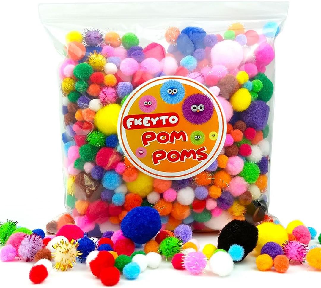 500 PCS Pompoms for Crafts,Pom Poms in Bright & Bold Assorted Colors,Pompoms for Arts and Craft Making DecorationsAssorted Sizes