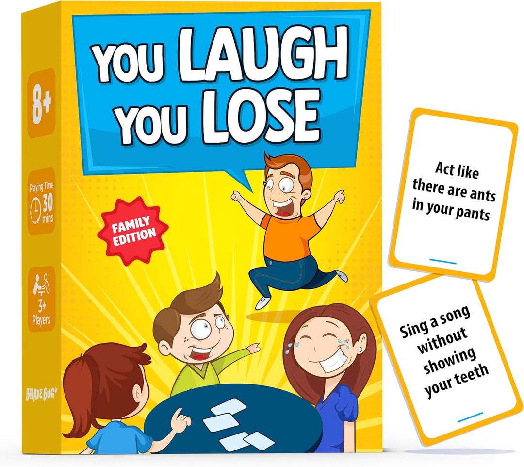 BRAVEBUG You Laugh You Lose Game - Funny Charades Kids Games - Board Games for Kids & Teens - Try Not to Laugh Challenge - Sleepover Party Supplies for Girls, Birthday Game for Family, Kids & Girls