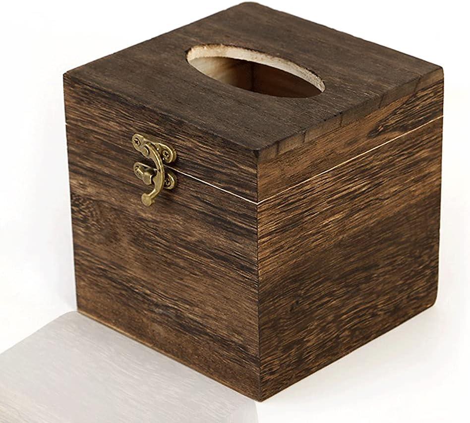 Wooden Tissue Box Cover Square with Hinged Lid, Napkin Dispenser, Suitable for Home Decoration, Bedroom, Dining Table, Office (5.7x5.7x6 inDark Brown)