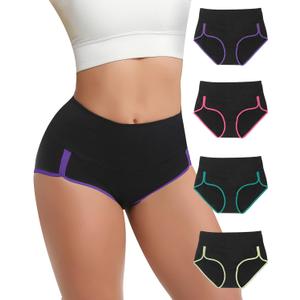 Women's Cotton Underwear High Waisted Tummy Control Ladies Panties Soft Stretch Full Coverage Briefs 4 Pack (Black, M)