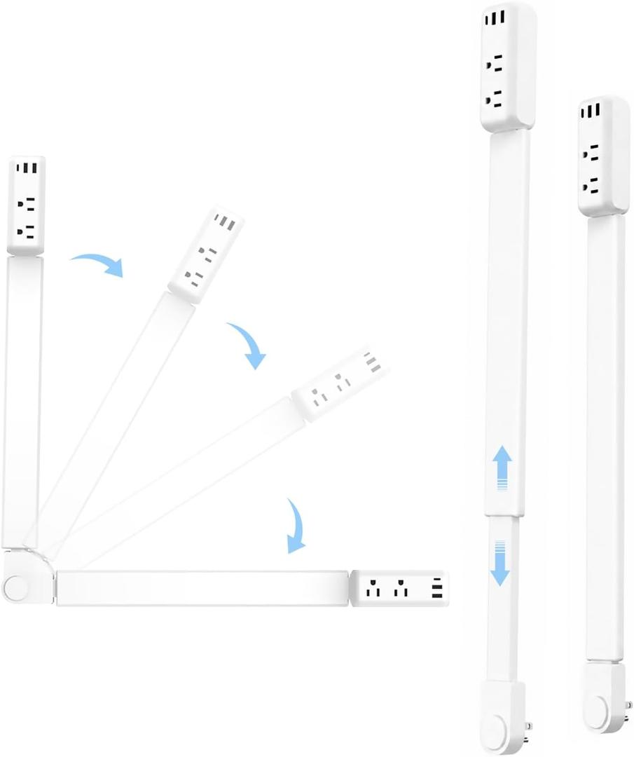 Outlet Extender Stick - USB-A, USB-C Charger & 2 AC Outlet Expander, 22"-34" Adjustable Extension,180° Rotating Wall Plug Power Strip for Hard-to-Reach Outlets, Behind Couch, Nightstands, Desks & More