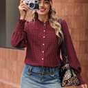 Uhiger Plaid Shirts for Women Button Down Shirt Ruffle Neck Long Sleeve Blouses Dressy Casual Gingham Tops with Chest Pockets (M)