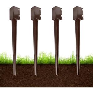ARIFARO Fence Post Anchor Ground Spike Heavy Duty Metal Powder Coated Fence Stakes Post, 4x4 inch(3.5 x3.5 inch Inner) Pack of 4 (Brown, 36 inch)