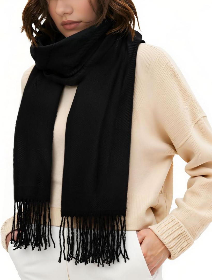 YSense Winter Scarf for Women, Fashion Long Plaid Scarves Warm Big Tartan Blanket Wrap Shawl Ladies Gifts (Elegant Black)