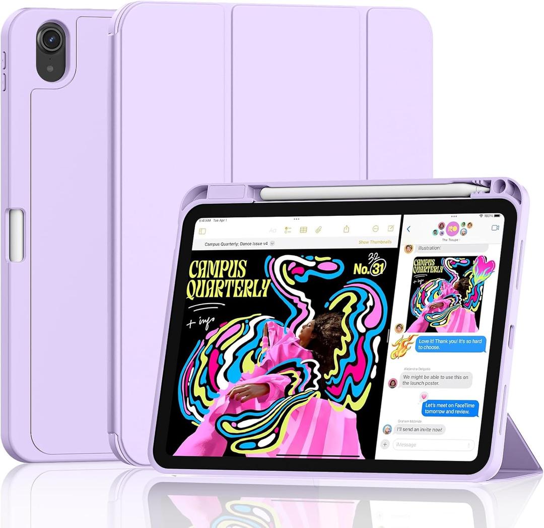 Case for iPad (A16) 11th Generation 11-inch 2025, DJ&RPPQ with Pencil Holder-[Auto Wake/Sleep] Slim Folding Stand Cover with Soft TPU Back Cover - (A16-Light Purple)