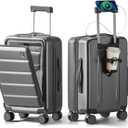 20 IN Carry On Luggage 22x14x9 Airline Approved - Front Pocket Hardside Travel Suitcase Unbreakable -with Cup Holder,Charging Port,Side Pothook, 360Spinner Wheels, TSA Lock-Grey