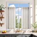 jinchan Boho Kitchen Curtains 36 Inch Linen Tier Curtains with Geometric Pattern Bohemian Cafe Small Light Filtering Window Treatment for Living Room RV Back Tab 2 Panels Black on Linen
