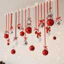 Suncalla 18 Pcs Christmas Wall Hanging Decor with Light Wooden Branch Christmas Plastic Balls Bow Xmas Wall Art for Home Ceiling Indoor Holiday Party Supplies Decor