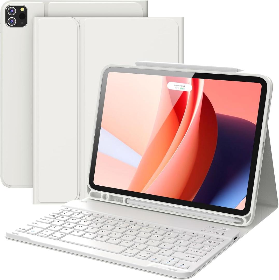 CHESONA for iPad Air 11 Inch Case with Keyboard M3/M2 (2025/2024), Rechargeable Wireless Keyboard, Detachable - Pencil Holder, for iPad Pro 11 (4th/3rd/2nd/1st Gen) & iPad Air 5th/4th Gen, White