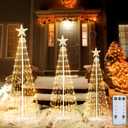 Outdoor Christmas Cone Tree Light with Remote, 3Set 4/5/6ft Lightshow Christmas Tree with Star Topper, Dimmable Artificial Christmas Tree for Porch Yard Patio Indoor Christmas Decorations, Warm White