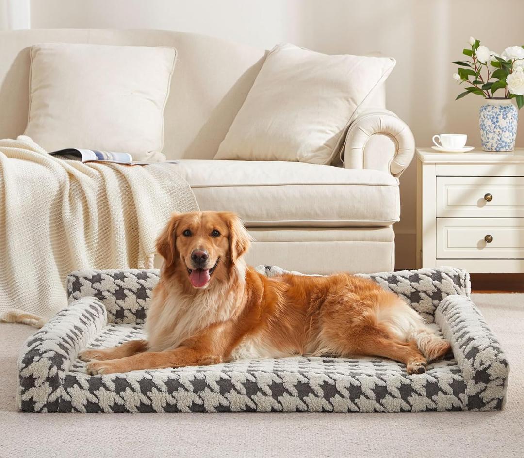 FURTIME Orthopedic Dog Beds Large Sized Dog, XL Washable Memory Foam Pet Couch Bed with Removable Washable Cover, Non-Slip Bottom with Bolster Sides, Grey (XL (42"x31.8"x9.4"))