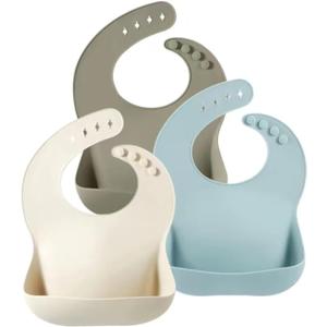 PandaEar Set of 3 Silicone Baby Bibs Waterproof, Soft, Unisex, 10-72 Months