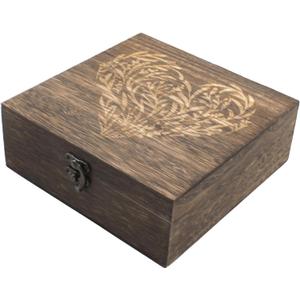 Wooden Memory Keepsake Boxes With Hinged Lids, Floral Heart Engraved Keepsake Boxes, Decorative Storage Box, Memory Box for Keepsakes for Wedding Memory Birthday Valentines Day, 7.5 x 7.5 x 2.8 Inch