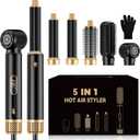 5 in ONE Blow Dryer Brush with LCD Display, Upgrade Hair Dryer Brush Air Curling Wrap Styler, Ionic Round Brush Blow Dryer for Women, Hot Air Brush Hair Styling Tools 100-120V (Black)