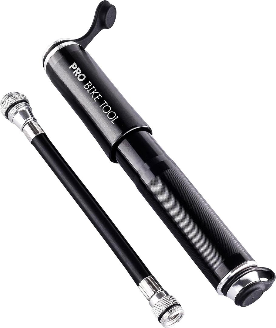 Pro Bike Tool Mini Bike Pump - Compact and Portable Bicycle Tire Pump for Fast Inflation - Compatible with Presta and Schrader Valves - Lightweight and Durable Design - Essential Bicycle Accessories (Black)
