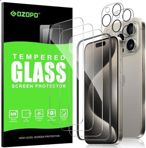 Pack of 9 GOZOPO for iPhone 15 Pro (6.1 inch), 3 Screen Protector + 2 Lens Protector, with Easy Installation Tool, HD Clear, 9H Hardness, No Bubbles
