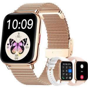 Smart Watches for Women (Answer/Make Calls), 1.85" Large Screen Fitness Watch with 24H Health Monitor, 100+ Sport Modes, 3 Bands Waterproof Smartwatch Compatible with Android and iPhone (Big Screen Rose GoldMetal+Pink+White)